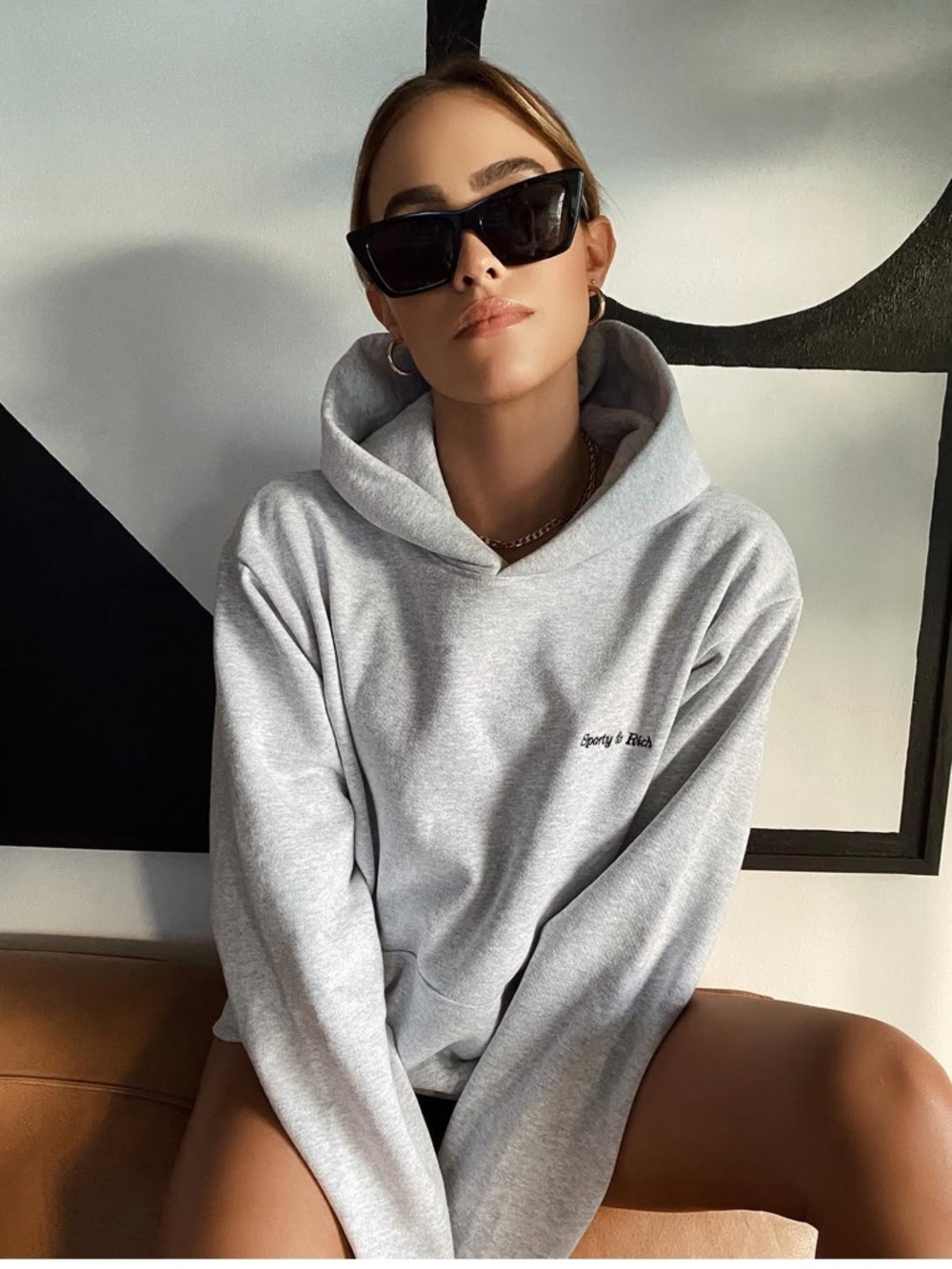 Sporty & Rich Gray Serif Hoodie